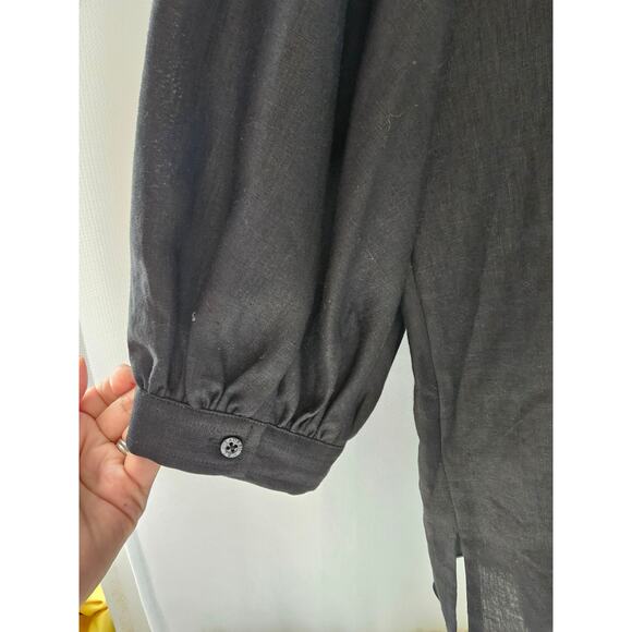 Lauren Ralph Lauren Pintuck Pleat Band Collar 3/4 Sleeve Linen Tunic Black sz l - Picture 10 of 11